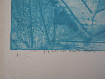 Mireille GLODEK-MIAILHE : Nature morte bleue, Gravure originale signée