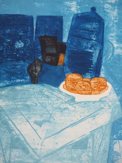 Mireille GLODEK-MIAILHE : Nature morte bleue, Gravure originale signée