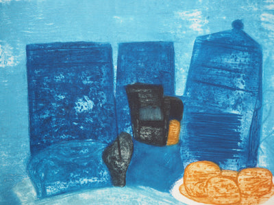 Mireille GLODEK-MIAILHE : Nature morte bleue, Gravure originale signée