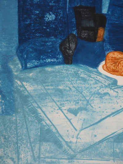 Mireille GLODEK-MIAILHE : Nature morte bleue, Gravure originale signée