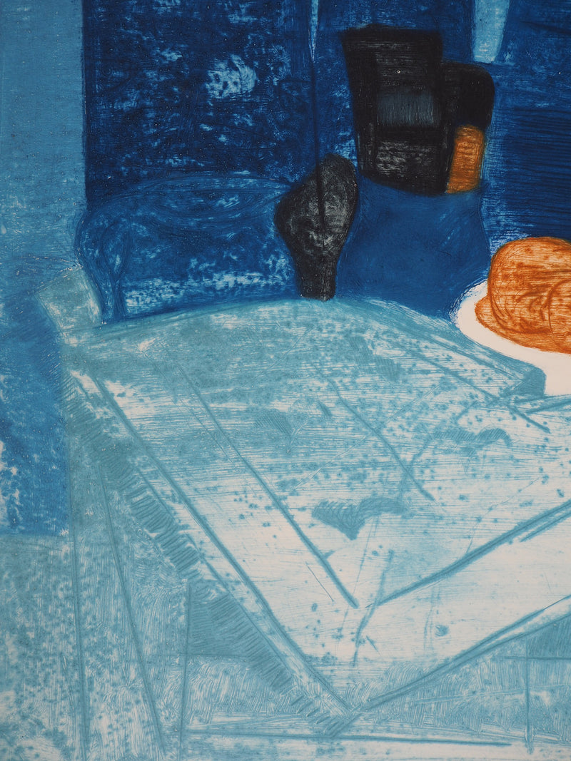 Mireille GLODEK-MIAILHE : Nature morte bleue, Gravure originale signée