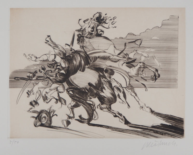 Claude WEISBUCH : Cavalier tourmenté, Gravure originale signée