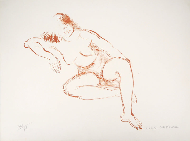 Louis LEYGUE : Nu assis, Lithographie originale signée