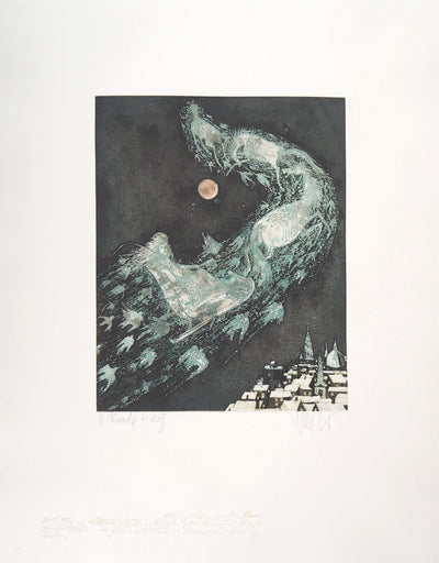 Lars BO : Traîneau et la reine des neiges - Gravure originale signée