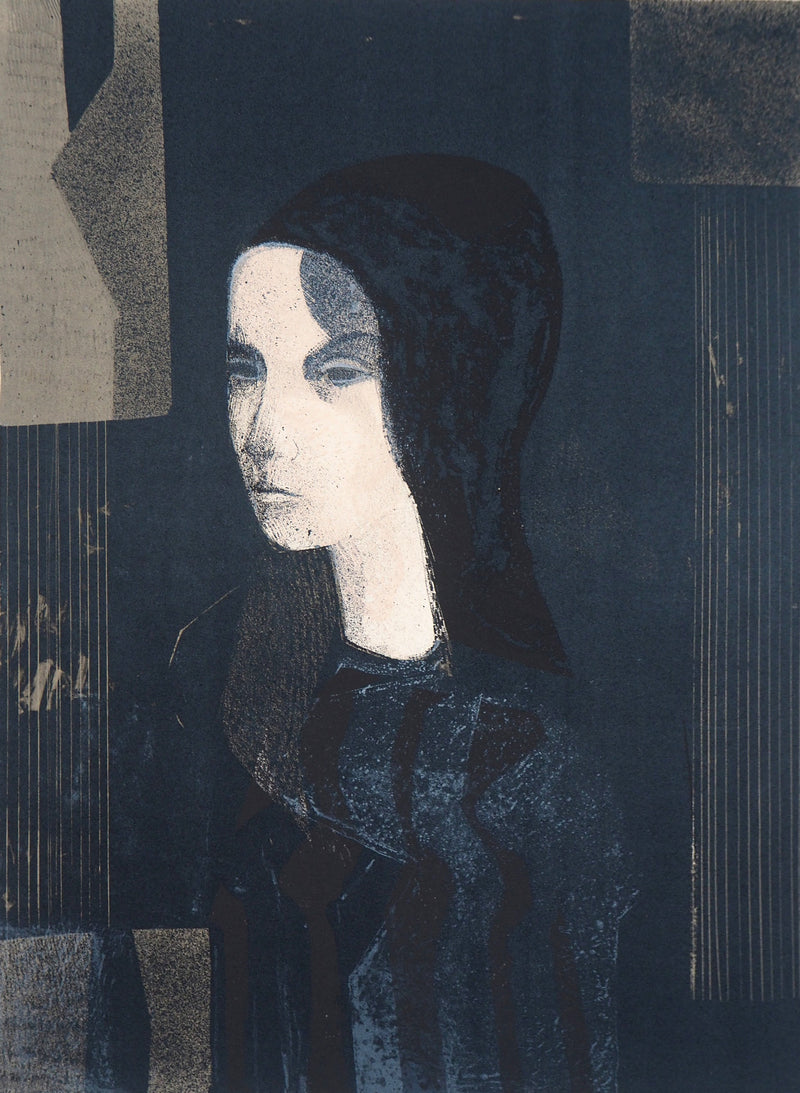 André MINAUX: Female portrait, Original signed lithograph