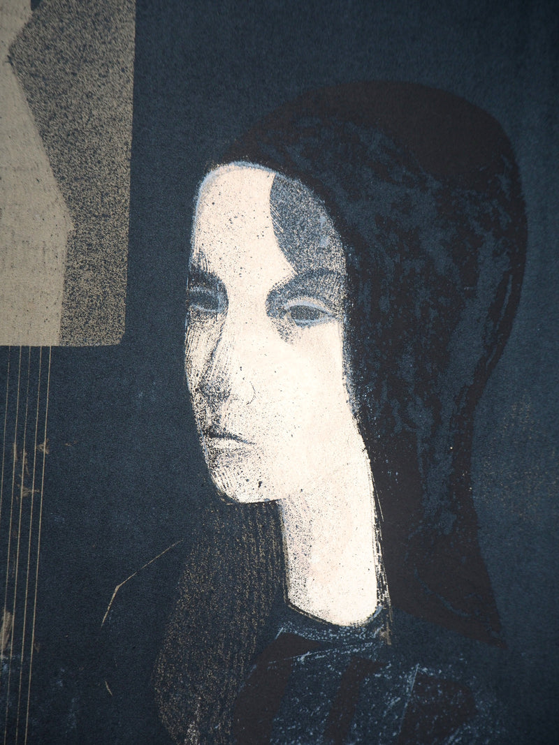 André MINAUX: Female portrait, Original signed lithograph