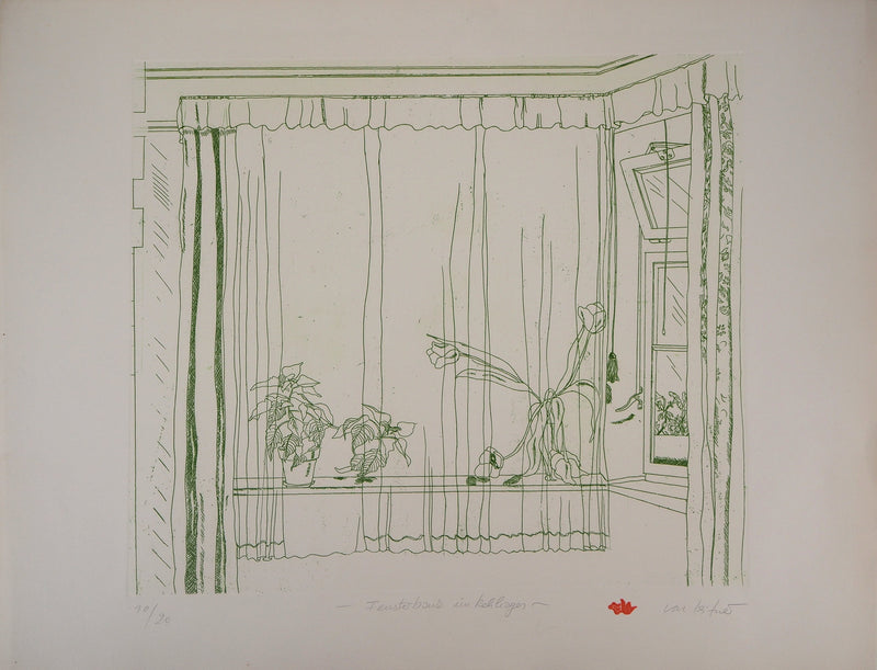 Gudrun VON LEITNER : Bouquet de tulipes à la fenêtre, Gravure originale signée