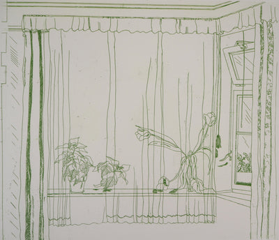 Gudrun VON LEITNER : Bouquet de tulipes à la fenêtre, Gravure originale signée