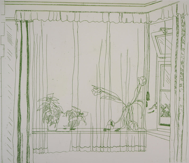 Gudrun VON LEITNER : Bouquet de tulipes à la fenêtre, Gravure originale signée