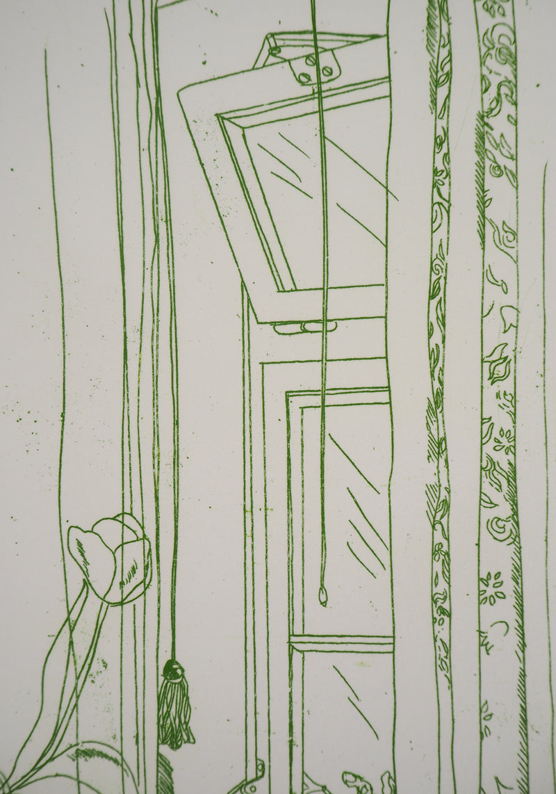 Gudrun VON LEITNER : Bouquet de tulipes à la fenêtre, Gravure originale signée