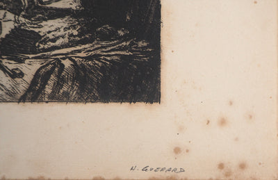 Henri GUERARD : Lanterne, coffre et clés, Gravure originale signée