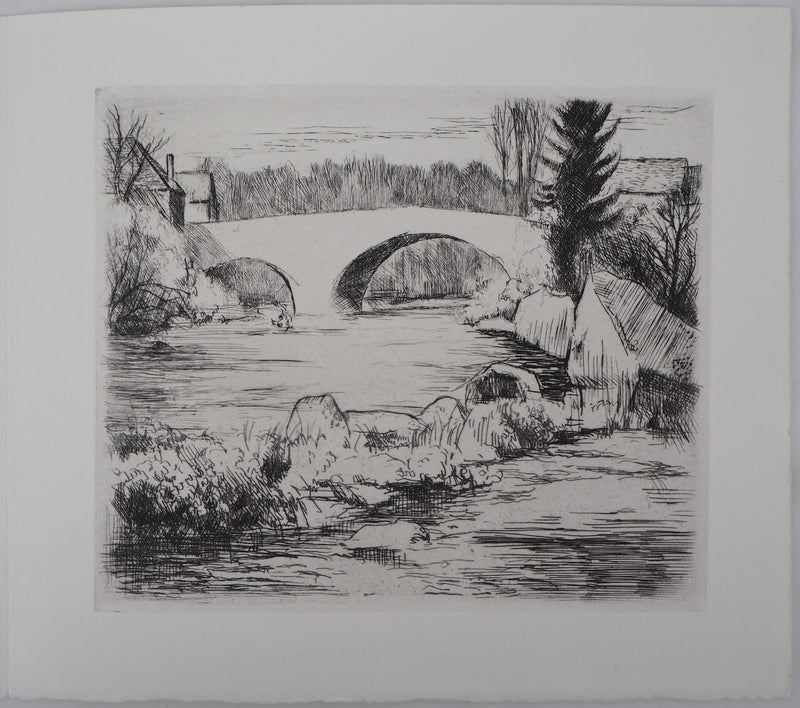 Eugène CORNEAU: Der Bauernhof, Original signierter Kupferstich