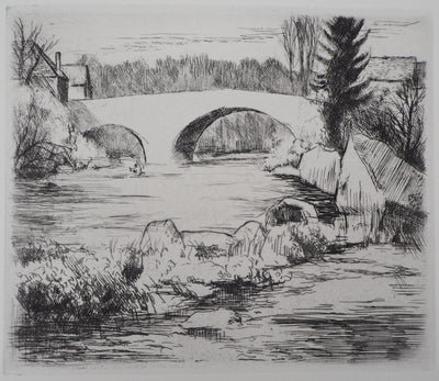 Eugène CORNEAU: Der Bauernhof, Original signierter Kupferstich