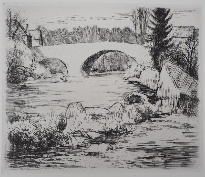 Eugène CORNEAU: Der Bauernhof, Original signierter Kupferstich