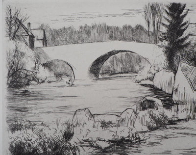 Eugène CORNEAU: Der Bauernhof, Original signierter Kupferstich