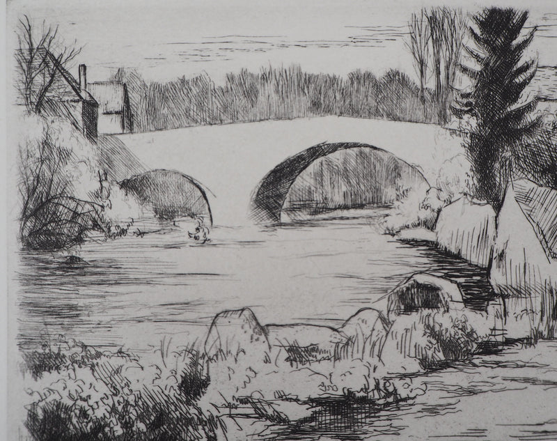 Eugène CORNEAU: Der Bauernhof, Original signierter Kupferstich