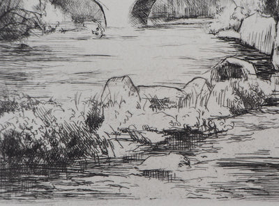 Eugène CORNEAU: Der Bauernhof, Original signierter Kupferstich