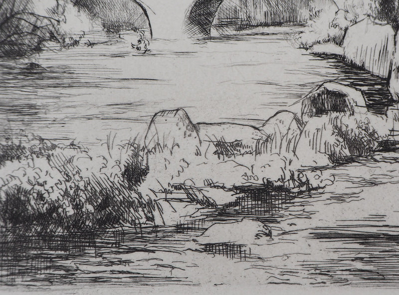 Eugène CORNEAU: Der Bauernhof, Original signierter Kupferstich