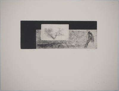 Michel  QUERIOZ : L’arbre et l’oiseau, Gravure originale signée