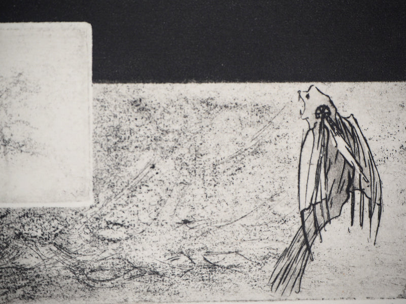 Michel  QUERIOZ : L’arbre et l’oiseau, Gravure originale signée