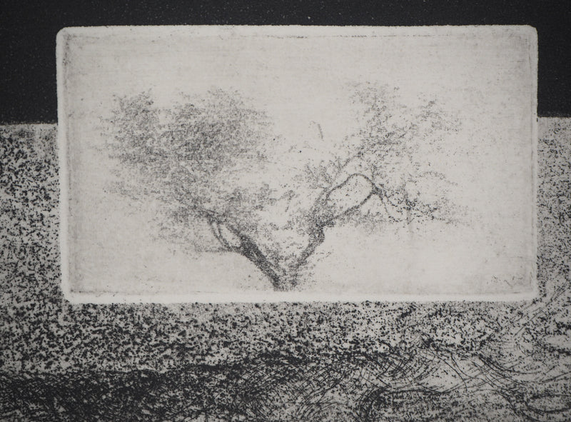 Michel  QUERIOZ : L’arbre et l’oiseau, Gravure originale signée
