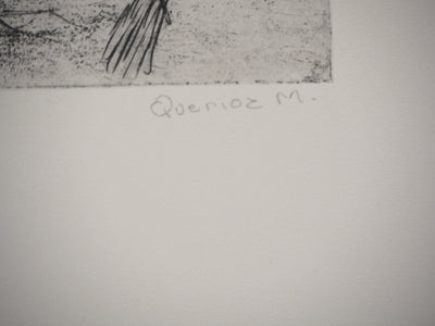Michel  QUERIOZ : L’arbre et l’oiseau, Gravure originale signée