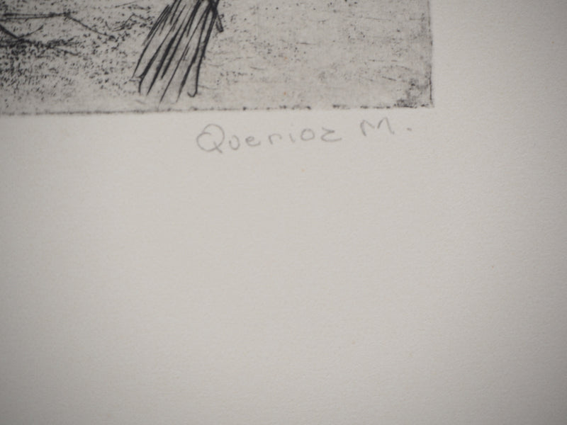 Michel  QUERIOZ : L’arbre et l’oiseau, Gravure originale signée