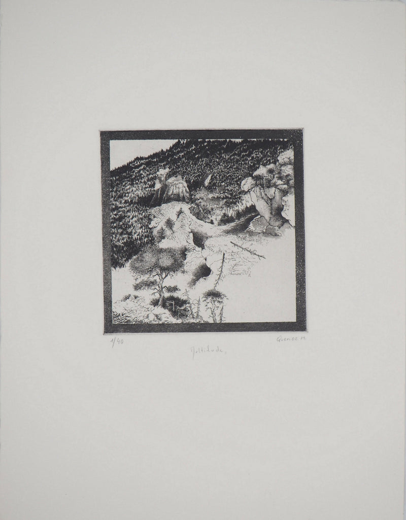 Michel  QUERIOZ : La montagne (Multitude), Gravure originale signée