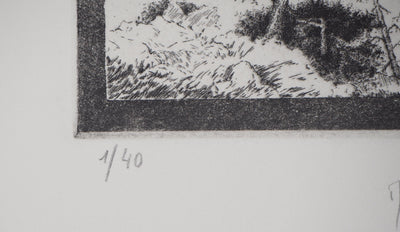 Michel  QUERIOZ : La montagne (Multitude), Gravure originale signée