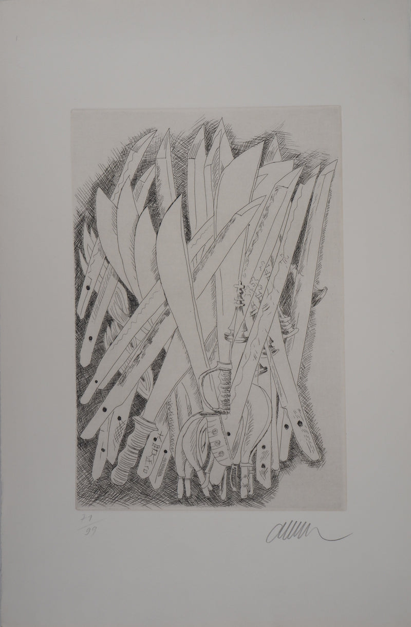 ARMAN : La Paix : Accumulation de sabres, Gravure originale signée