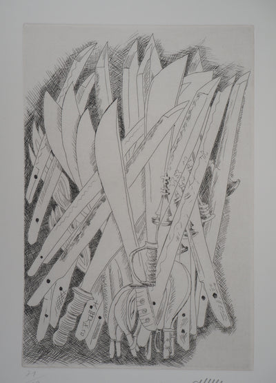 ARMAN : La Paix : Accumulation de sabres, Gravure originale signée