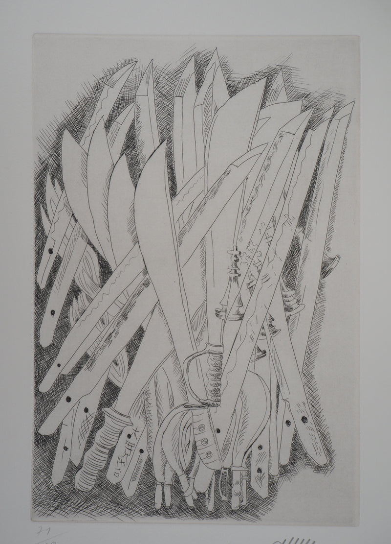 ARMAN : La Paix : Accumulation de sabres, Gravure originale signée