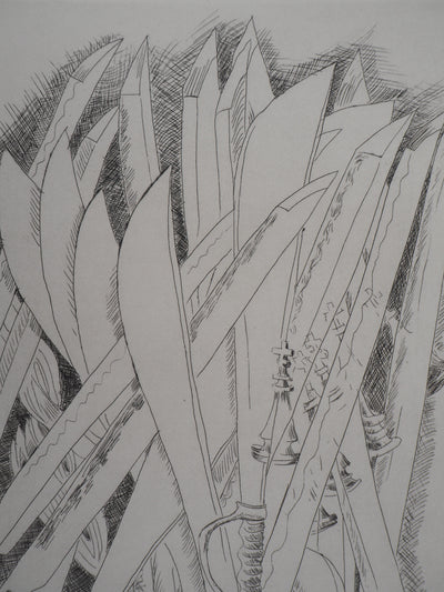 ARMAN : La Paix : Accumulation de sabres, Gravure originale signée
