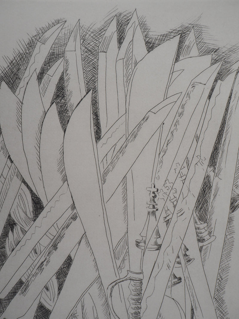 ARMAN : La Paix : Accumulation de sabres, Gravure originale signée