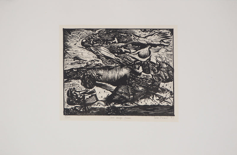 Yves DOARÉ : Un ange passe, Linogravure originale signée