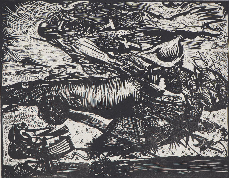 Yves DOARÉ : Un ange passe, Linogravure originale signée