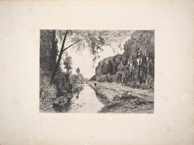 Maxime LALANNE : Chemin de halage au bord du canal, Gravure originale signée