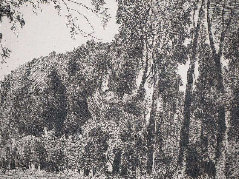 Maxime LALANNE : Chemin de halage au bord du canal, Gravure originale signée
