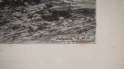 Maxime LALANNE : Chemin de halage au bord du canal, Gravure originale signée