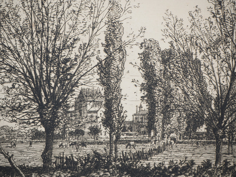 Maxime LALANNE : Gironde, dans les champs de Cenon, Gravure originale signée