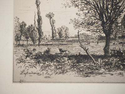 Maxime LALANNE : Gironde, dans les champs de Cenon, Gravure originale signée