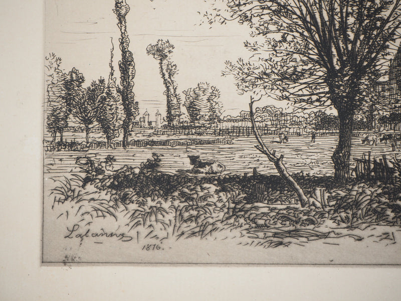 Maxime LALANNE : Gironde, dans les champs de Cenon, Gravure originale signée
