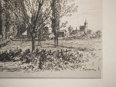 Maxime LALANNE : Gironde, dans les champs de Cenon, Gravure originale signée