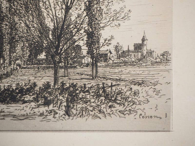 Maxime LALANNE : Gironde, dans les champs de Cenon, Gravure originale signée
