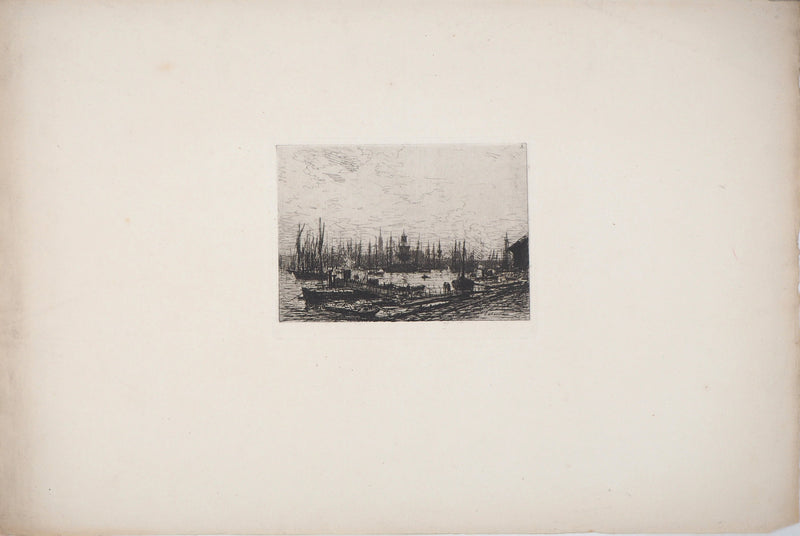 Maxime LALANNE : Dans le port de Bordeaux, Gravure originale signée