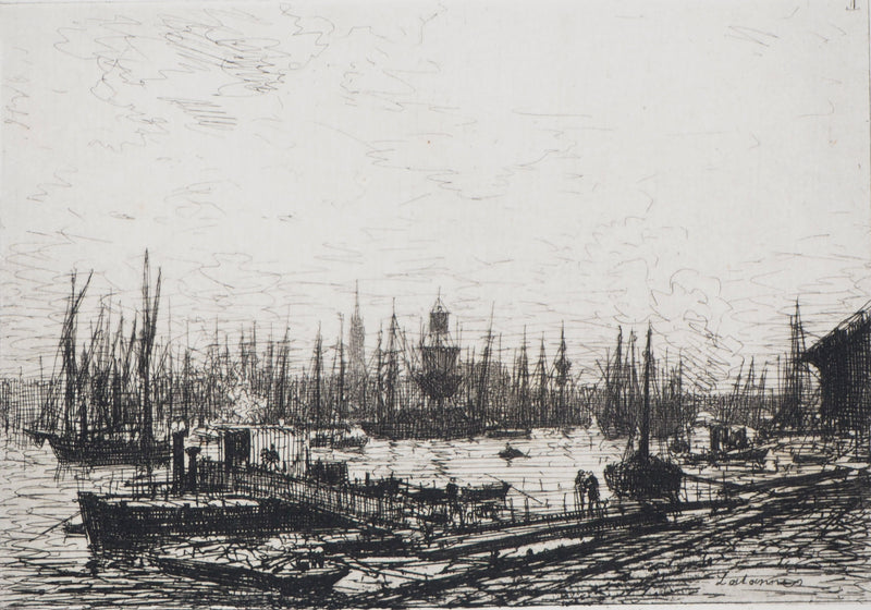 Maxime LALANNE : Dans le port de Bordeaux, Gravure originale signée