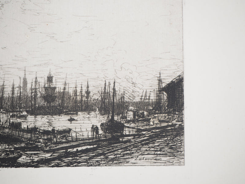 Maxime LALANNE : Dans le port de Bordeaux, Gravure originale signée