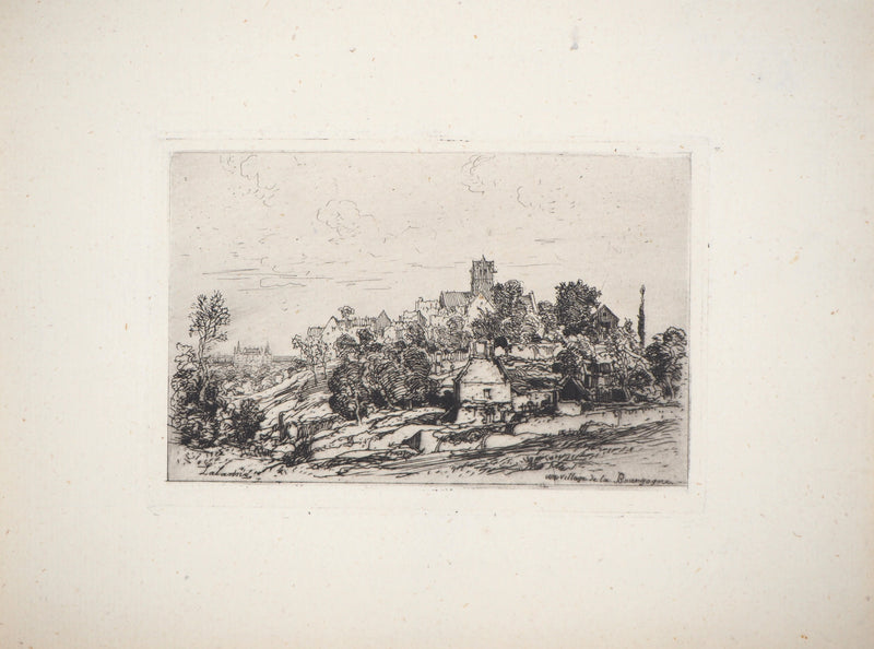 Maxime LALANNE : Un village de Bourgogne, Gravure originale signée