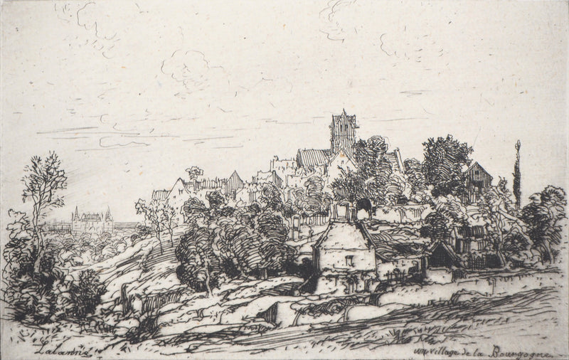 Maxime LALANNE : Un village de Bourgogne, Gravure originale signée