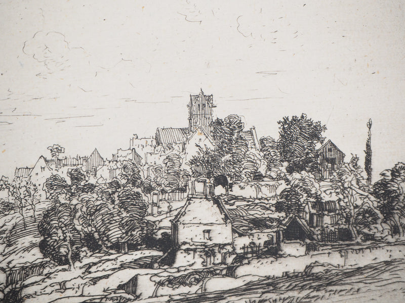 Maxime LALANNE : Un village de Bourgogne, Gravure originale signée